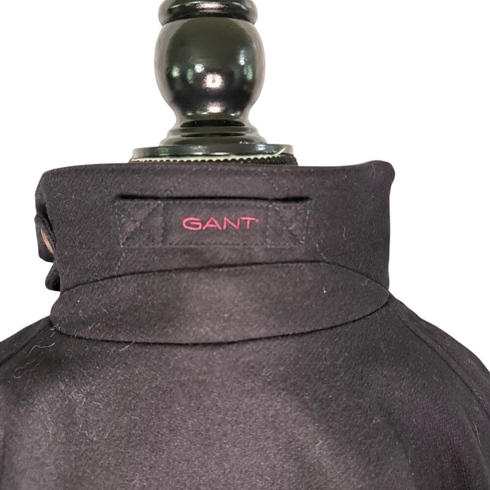 Gant Black Gray Wool Bomber Jacket Coat Leather Collar XL Preppy Classic - Picture 3 of 11